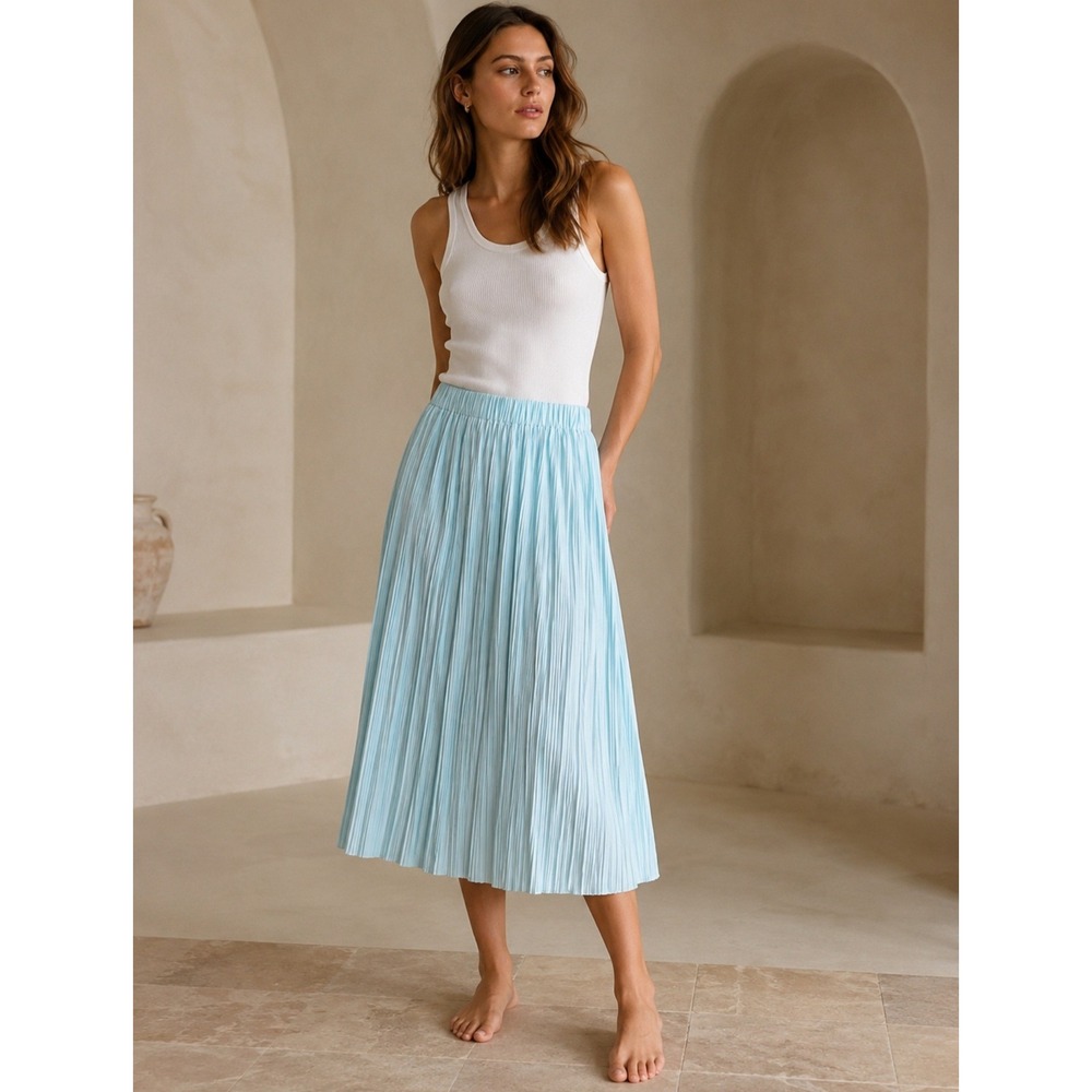 Samsoe Samsoe Uma s Skirt 10167 Iced Aqua Blue Plisse Pleated Midi Skirt XS